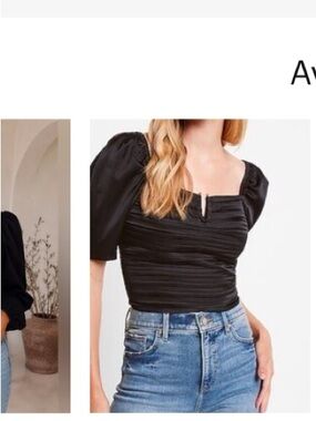 Express Black Ruched Bodice Puff Sleeve Square Neck Top